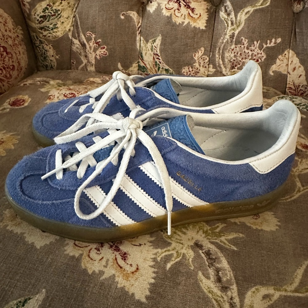 adidas Blue Suede Gazelle Sneakers with White Stripes - Picture 2 of 4